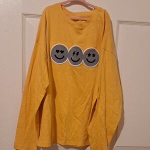 Yellow Kids Long Sleeve Shirt with Emoji Design